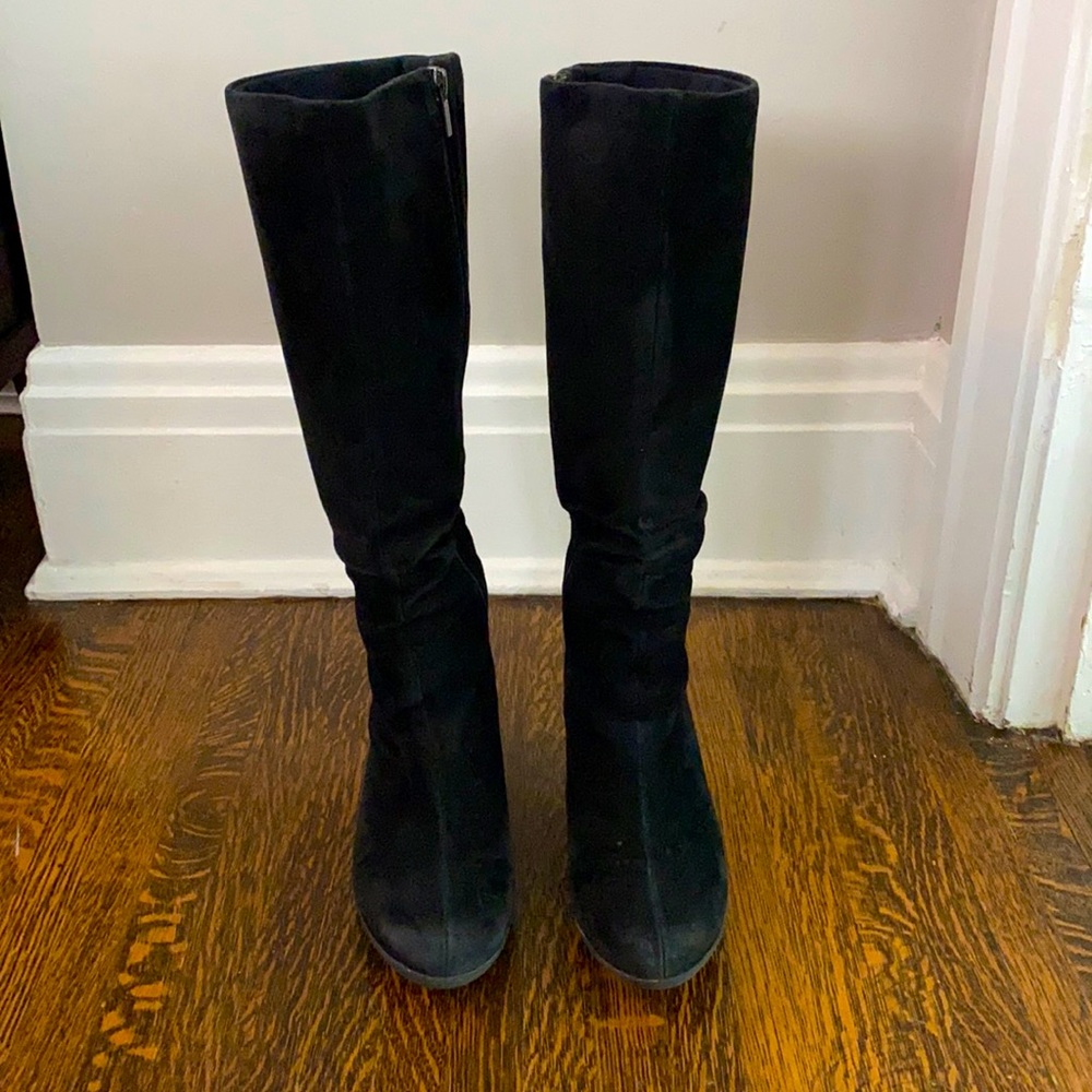 Clarks Black Suede All-Weather Heeled Boots